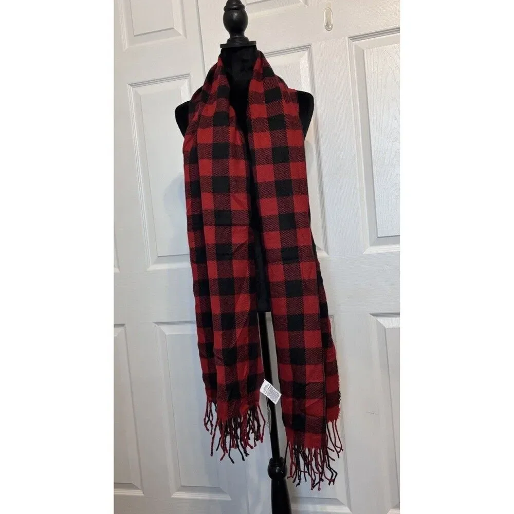 Eddie Bauer Stine’s Favorite Flannel Head Scarf Shawl Red Buffalo Plaid Blanket